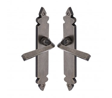 Heritage Brass Ironbridge Door Handles On Backplate - Rustic Pewter