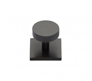 Heritage Brass Knurled Disc Designer Cabinet Knob on Square Backplate - Matt Bronze