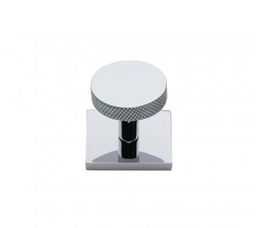 Heritage Brass Knurled Disc Designer Cabinet Knob on Square Backplate - Polished Chrome
