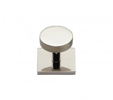 Heritage Brass Knurled Disc Designer Cabinet Knob on Square Backplate - Polished Nickel