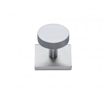 Heritage Brass Knurled Disc Designer Cabinet Knob on Square Backplate - Satin Chrome