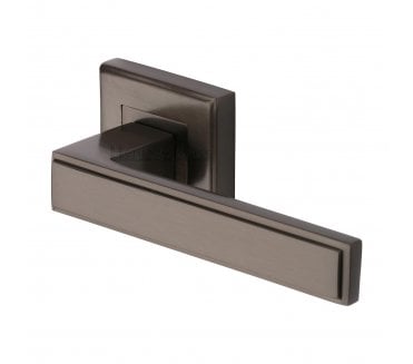Heritage Brass Linear Door Handles on Square Rose - Matt Bronze