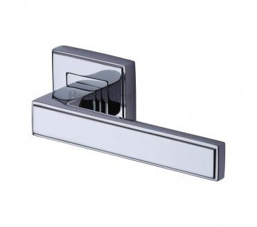 Heritage Brass Linear Door Handles on Square Rose - Polished Chrome