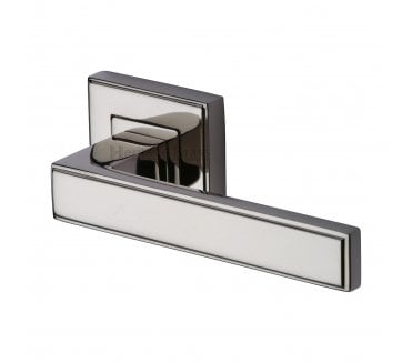 Heritage Brass Linear Door Handles on Square Rose - Polished Nickel