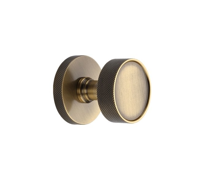 Heritage Brass OWN5490-AT Owen Knurled Mortice Knobs On Knurled Rose - Antique Brass