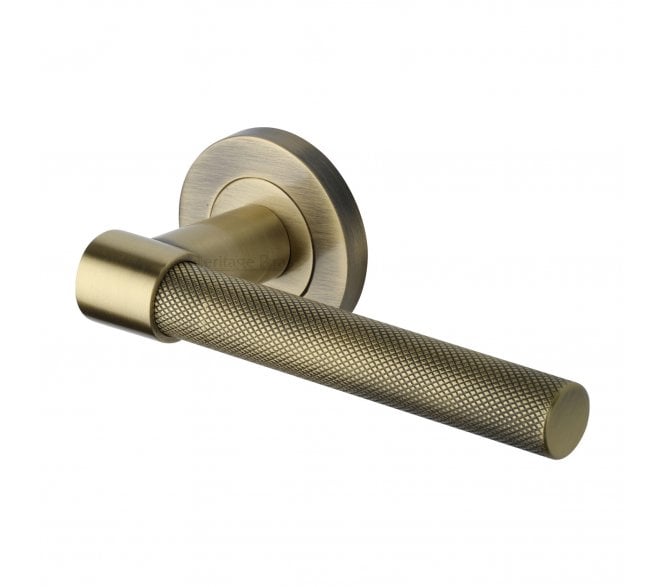 Heritage Brass Phoenix Knurled Lever Handle On Rose - Antique Brass