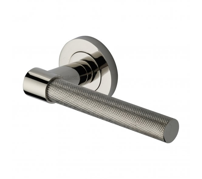 Heritage Brass Phoenix Knurled Lever Handle On Rose - Polished Nickel