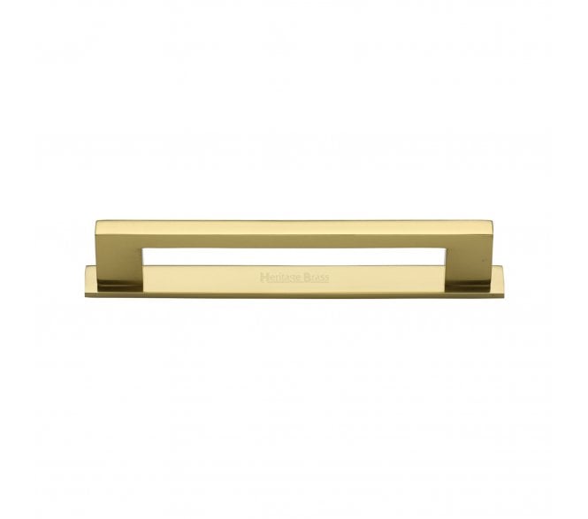 Heritage Brass PL0337 Metro Cabinet Pull Handles On Backplate - Polished Brass
