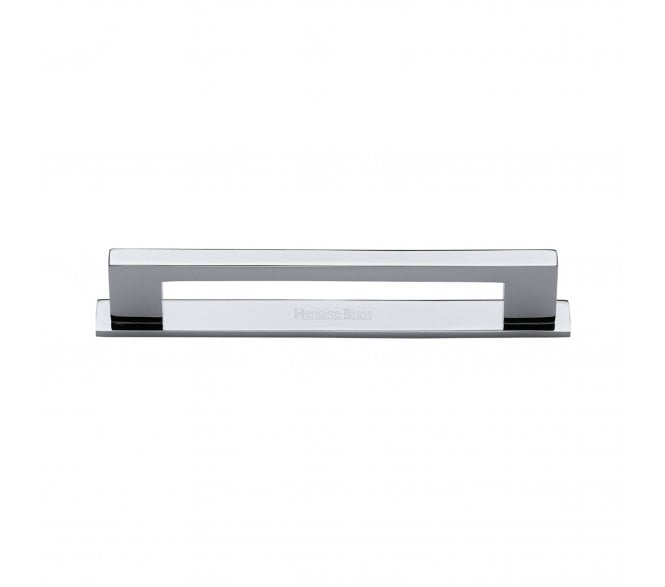 Heritage Brass PL0337 Metro Cabinet Pull Handles On Backplate - Polished Chrome