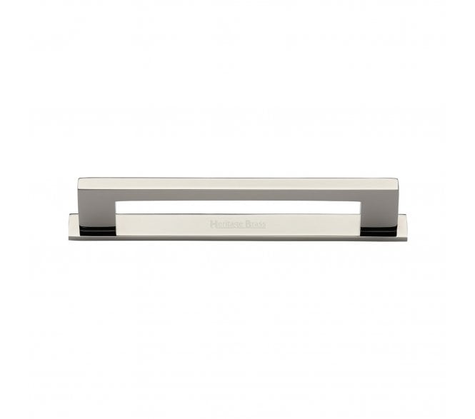 Heritage Brass PL0337 Metro Cabinet Pull Handles On Backplate - Polished Nickel