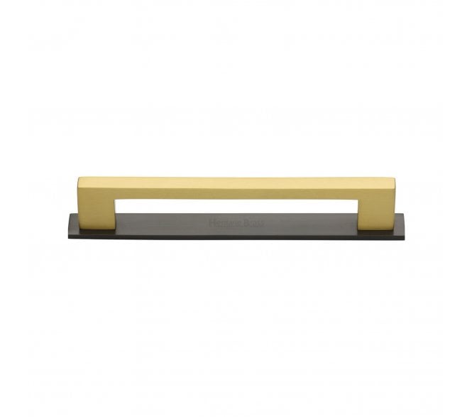 Heritage Brass PL0337 Metro Cabinet Pull Handles On Backplate - Satin Brass On Matt Bronze Plate