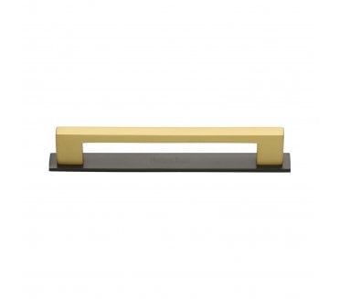 Heritage Brass PL0337 Metro Cabinet Pull Handles On Backplate - Satin Brass On Matt Bronze Plate