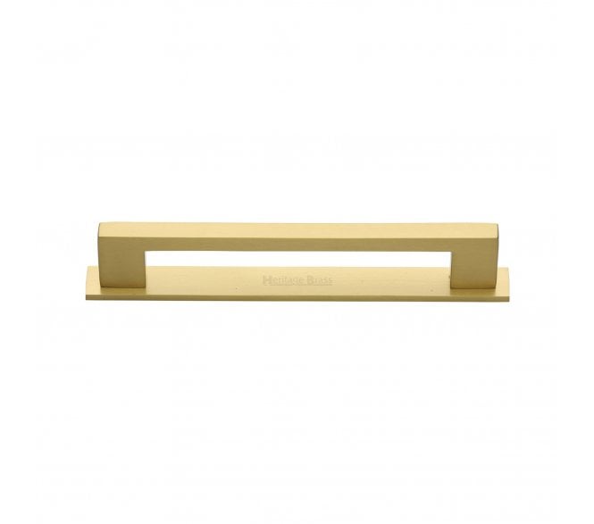 Heritage Brass PL0337 Metro Cabinet Pull Handles On Backplate - Satin Brass