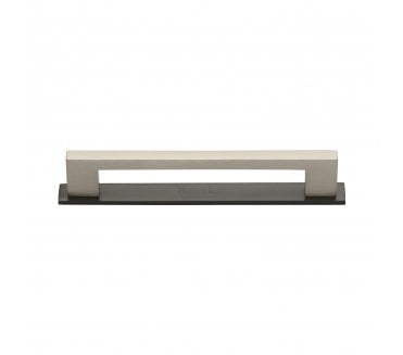 Heritage Brass PL0337 Metro Cabinet Pull Handles On Backplate - Satin Nickel On Matt Bronze Plate