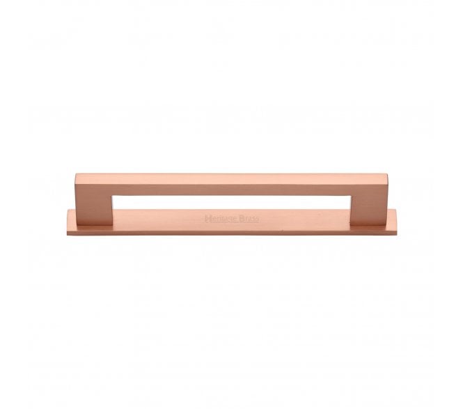 Heritage Brass PL0337 Metro Cabinet Pull Handles On Backplate - Satin Rose Gold