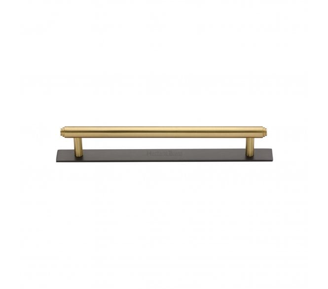Heritage Brass PL4410 Stepped Cabinet Pull Handles On Backplate - Satin Brass On Matt Bronze Plate