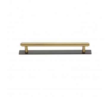 Heritage Brass PL4410 Stepped Cabinet Pull Handles On Backplate - Satin Brass On Matt Bronze Plate