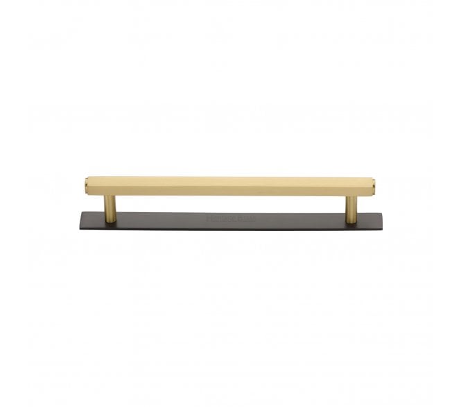 Heritage Brass PL4422 Hexagonal Cabinet Pull Handles On Backplate - Satin Brass On Matt Bronze Plate