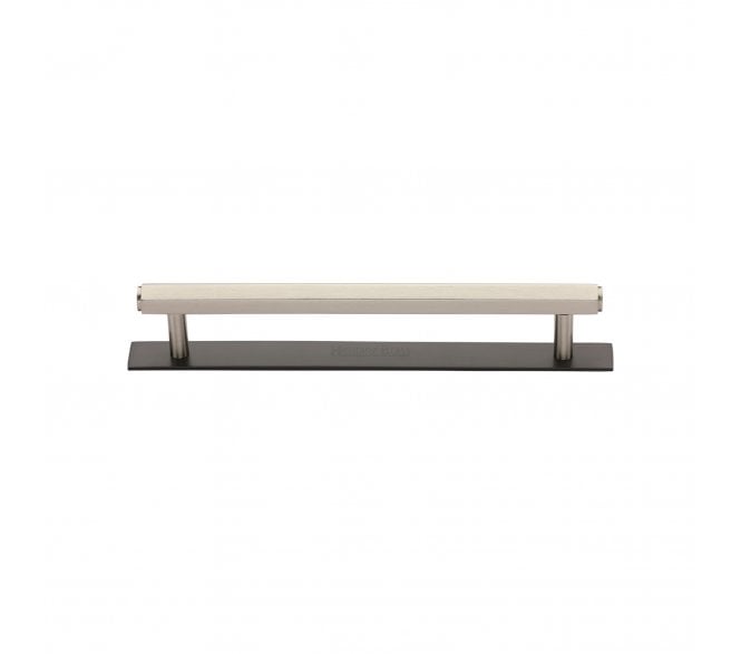 Heritage Brass PL4422 Hexagonal Cabinet Pull Handles On Backplate - Satin Nickel On Matt Bronze Plate