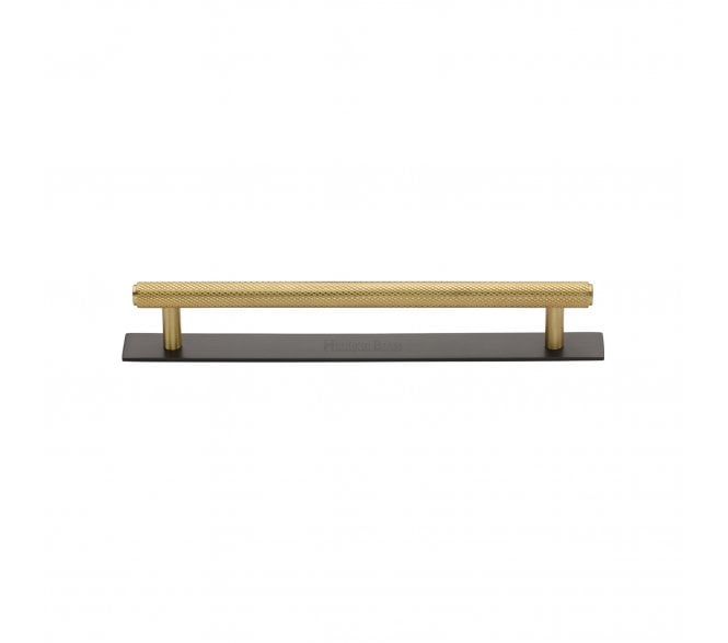 Heritage Brass PL4458 Knurled Cabinet Pull Handles On Backplate - Satin Brass On Matt Bronze Plate