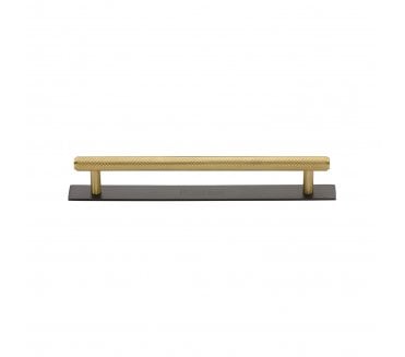 Heritage Brass PL4458 Knurled Cabinet Pull Handles On Backplate - Satin Brass On Matt Bronze Plate