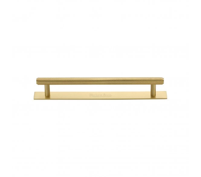 Heritage Brass PL4458 Knurled Cabinet Pull Handles On Backplate - Satin Brass