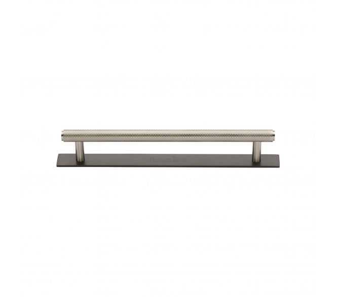 Heritage Brass PL4458 Knurled Cabinet Pull Handles On Backplate - Satin Nickel On Matt Bronze Plate