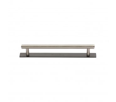 Heritage Brass PL4458 Knurled Cabinet Pull Handles On Backplate - Satin Nickel On Matt Bronze Plate