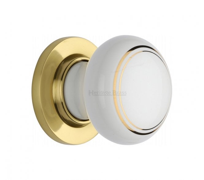 Heritage Brass Porcelain Gold Line Door Knobs - Polished Brass