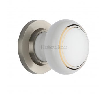 Heritage Brass Porcelain Gold Line Door Knobs - Satin Nickel