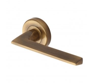 Heritage Brass Pyramid Door Handles On Round Rose - Antique Brass