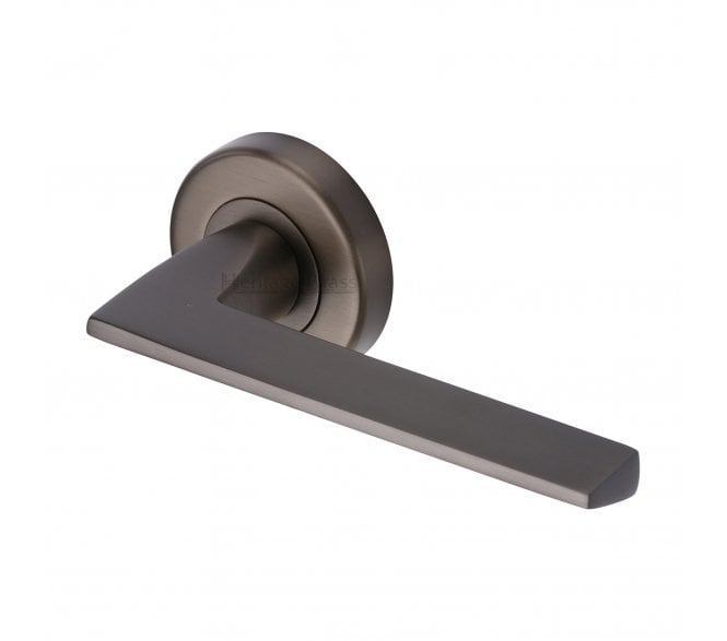 Heritage Brass Pyramid Door Handles On Round Rose - Matt Bronze