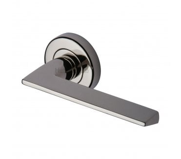 Heritage Brass Pyramid Door Handles On Round Rose - Polished Nickel