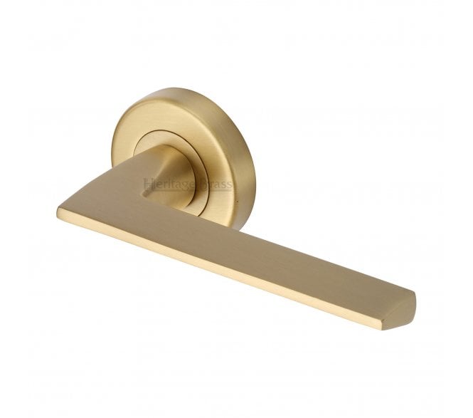 Heritage Brass Pyramid Door Handles On Round Rose - Satin Brass