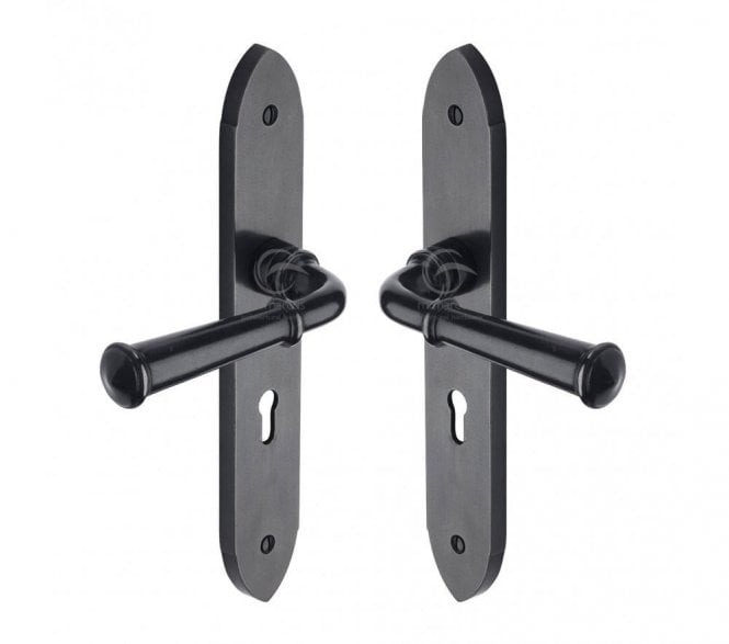 Heritage Brass RDB Hadley Door Handles On Backplate - Rustic Dark Bronze