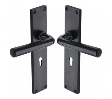 Heritage Brass RDB Octave Door Handles On Backplate - Rustic Dark Bronze