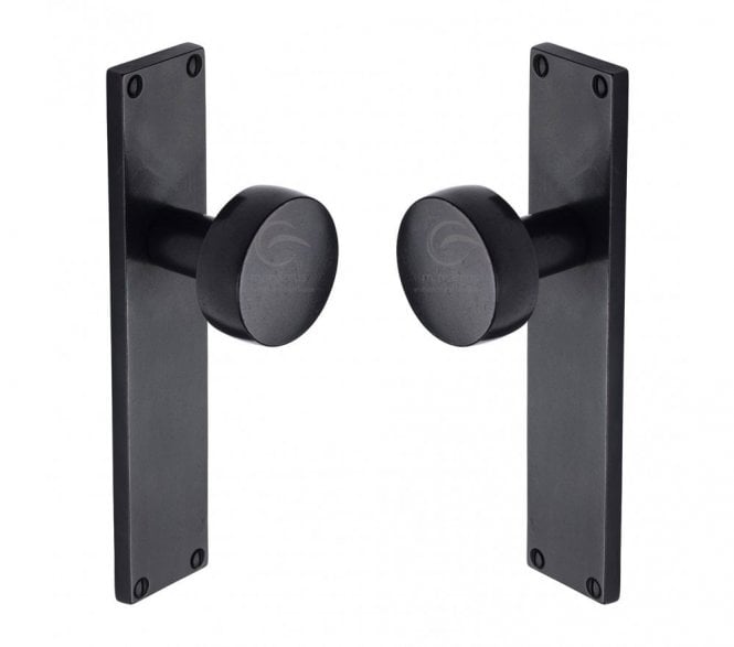 Heritage Brass RDB Olympic Mortice Knobs On Backplate - Rustic Dark Bronze