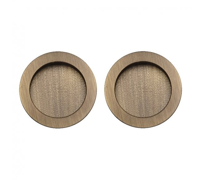 Heritage Brass Round Sliding Door Flush Pulls - Antique Brass (Pair)
