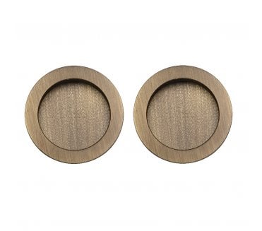 Heritage Brass Round Sliding Door Flush Pulls - Antique Brass (Pair)