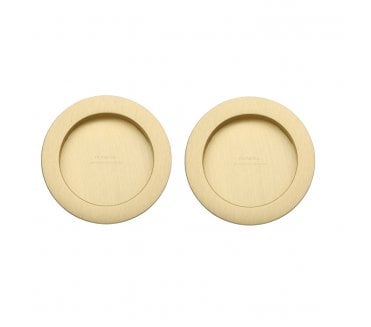 Heritage Brass Round Sliding Door Flush Pulls - Satin Brass (Pair)