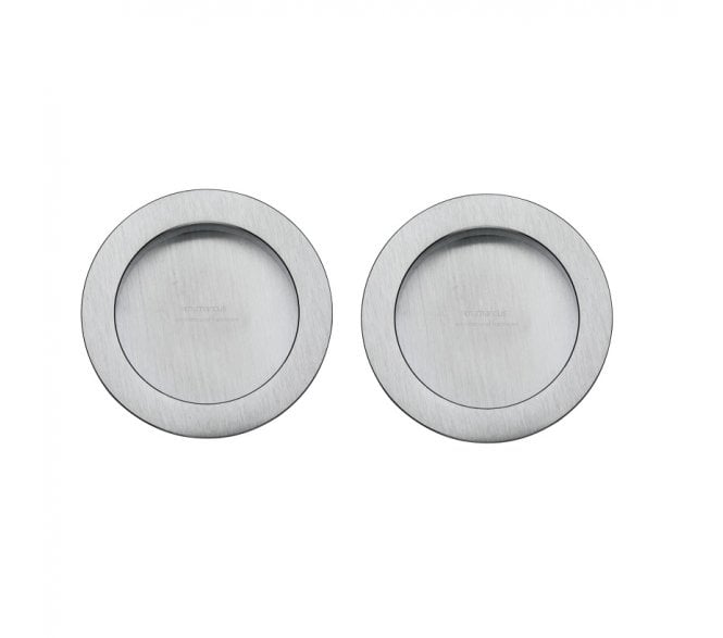 Heritage Brass Round Sliding Door Flush Pulls - Satin Chrome (Pair)