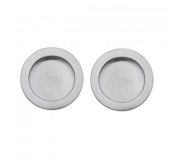 Heritage Brass Round Sliding Door Flush Pulls - Satin Chrome (Pair)