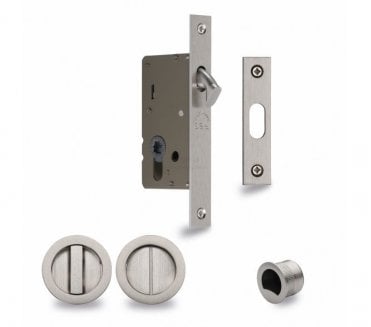 Heritage Brass Round Sliding Pocket Door Bathroom Lock Set 50mm - Satin Nickel