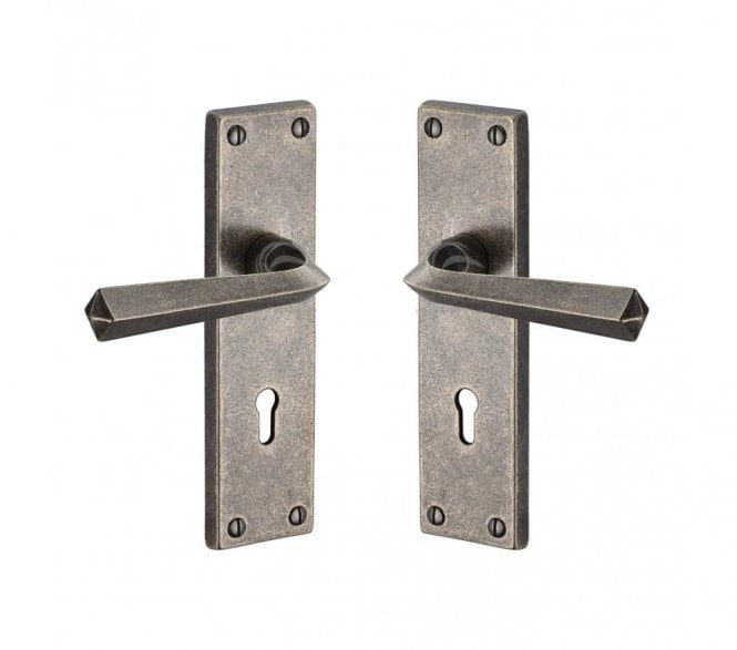 Heritage Brass RPW Bridgnorth Door Handles On Backplate - Rustic Pewter