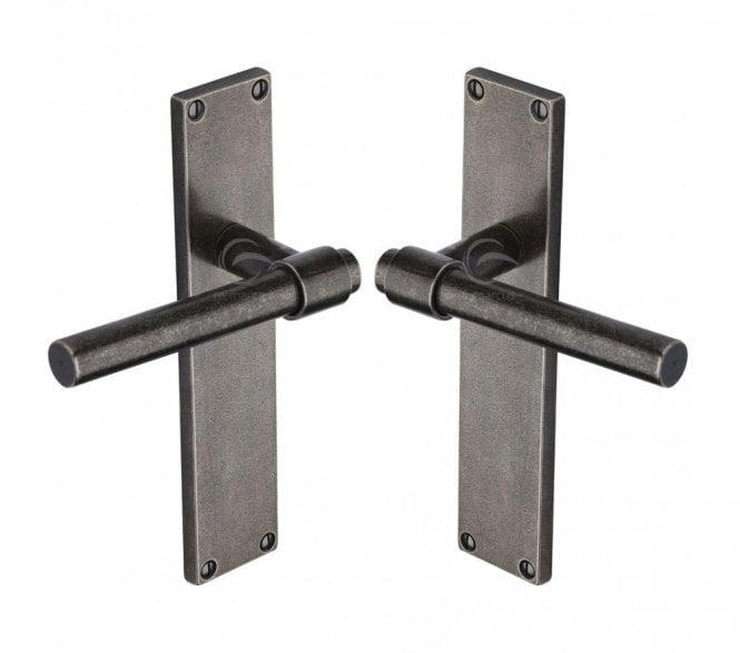 Heritage Brass RPW Fountain Door Handles On Backplate - Rustic Pewter