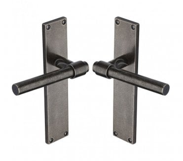 Heritage Brass RPW Fountain Door Handles On Backplate - Rustic Pewter