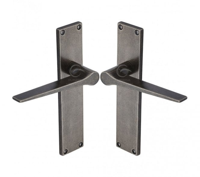 Heritage Brass RPW Gio Door Handles On Backplate - Rustic Pewter