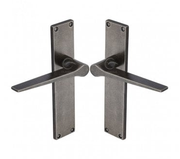 Heritage Brass RPW Gio Door Handles On Backplate - Rustic Pewter