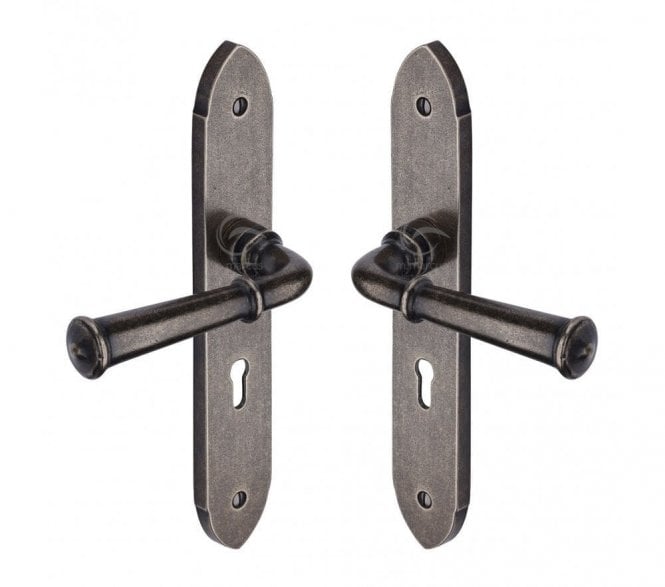 Heritage Brass RPW Hadley Door Handles On Backplate - Rustic Pewter