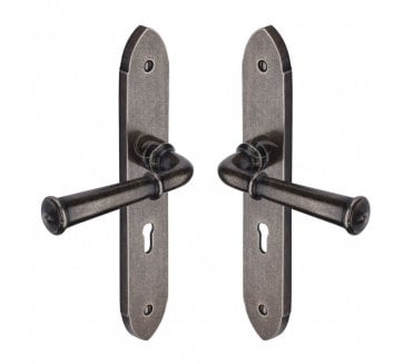 Heritage Brass RPW Hadley Door Handles On Backplate - Rustic Pewter